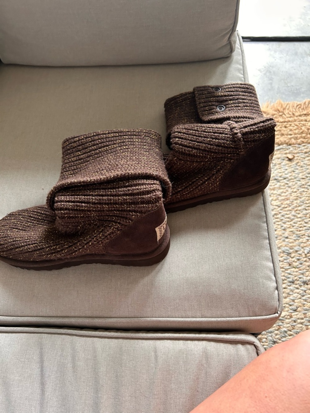 UGG Brown Knit Boot with Yellow Stitching - Picture 2 of 8